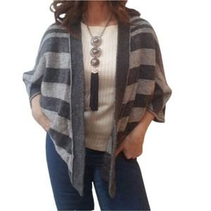 LOFT Striped Kimono Cardigan Wool Rabbit Hair Knit
